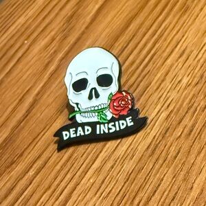 Women’s Jewelry Cute Skull Biting Rose with ‘Dead Inside’ Quote Enamel Pin